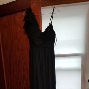 Black one shoulder floor length dress